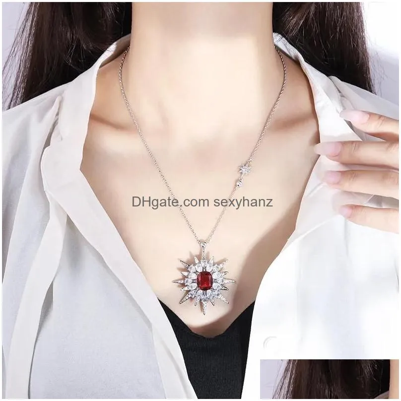 Pendant Necklaces Pendants Retro 925 Sterling Sier Star Necklace Woman Chains 12X10Mm Paraiba Main Stone Ruby Crystal Sweets Friend Dhpai