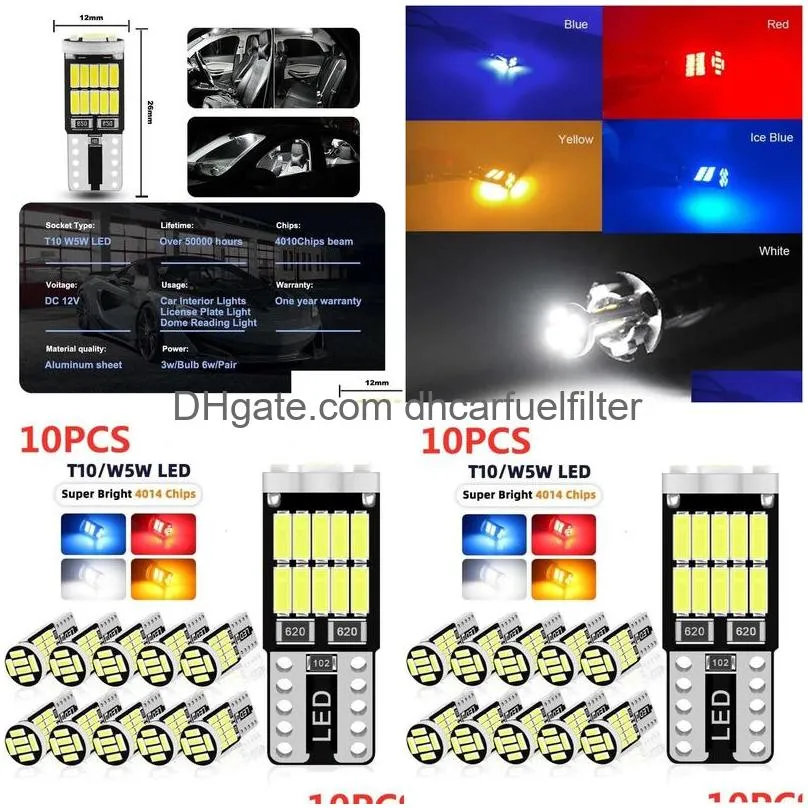  2/6/10/20/30/40/50pcs t10 w5w 194 501 led canbus no error car interior light t10 26 smd 4014 chip pure white instrument lights b