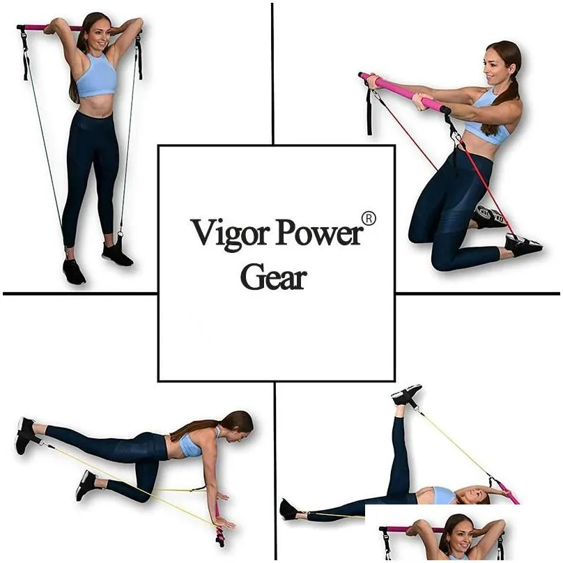 150LB Adjustable Pilates Bar Set with 5 Resistance Bands Portable Gym Stick for Full Body Workout Crossfit Yoga Home Ftiness