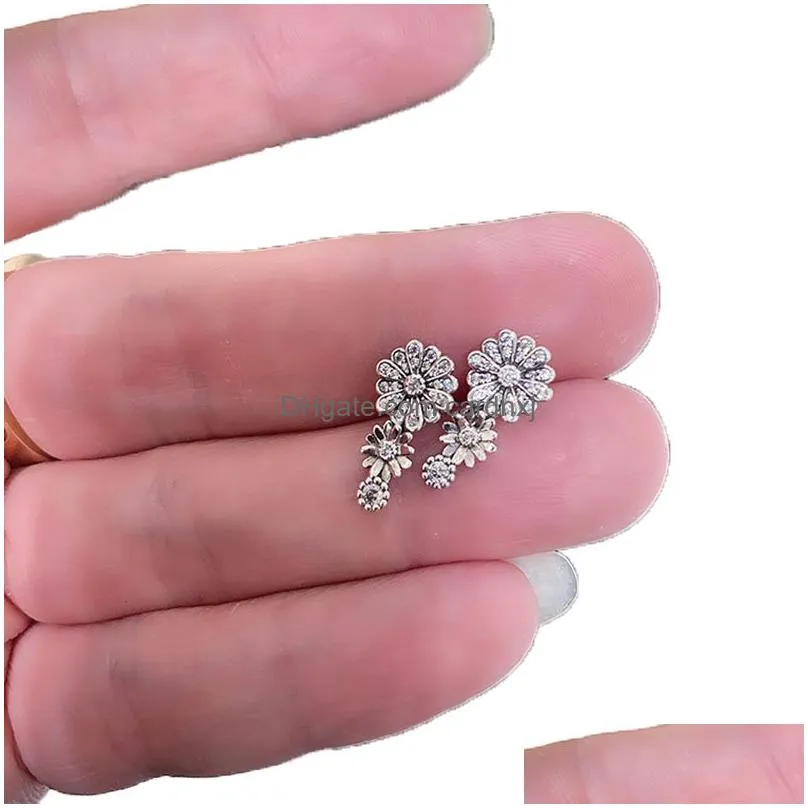 Stud Sparkling Daisy Flower Trio Earrings Original Box For 925 Sterling Sier Pendant Earring Women Wedding Jewelry Set8011836 Drop De Dhaik