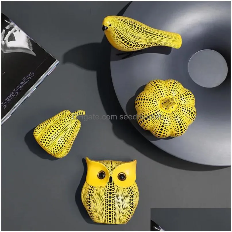 pumpkin kusama yayoi ornaments modern sculpture polka dot owl bird art home interior decoration office arts wedding christmas 240301