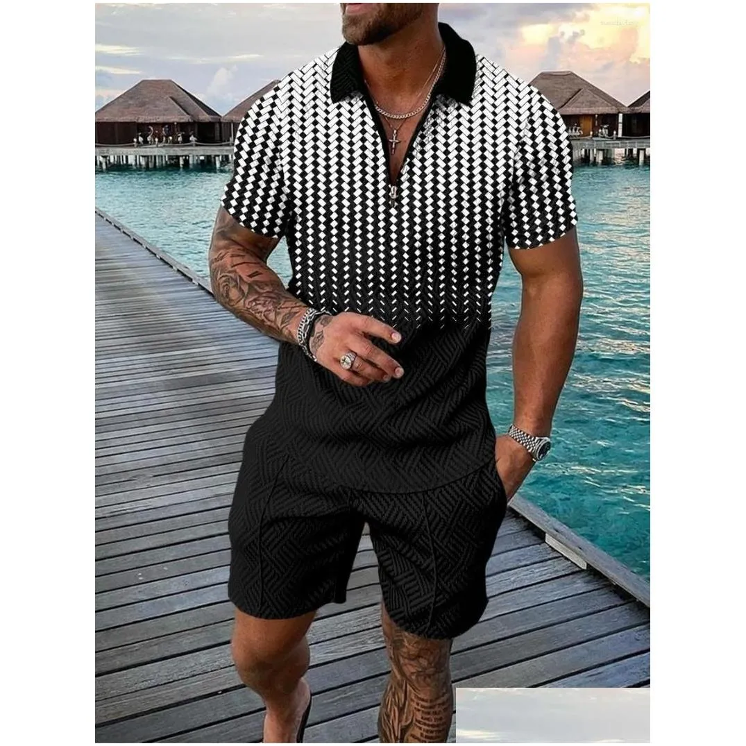 Men`s Tracksuits Beach Style Tracksuit Polo High Quality Summer Shorts Casual 2 Piece Sets 3D Print Fashion Shirt Luxury 2023 Male