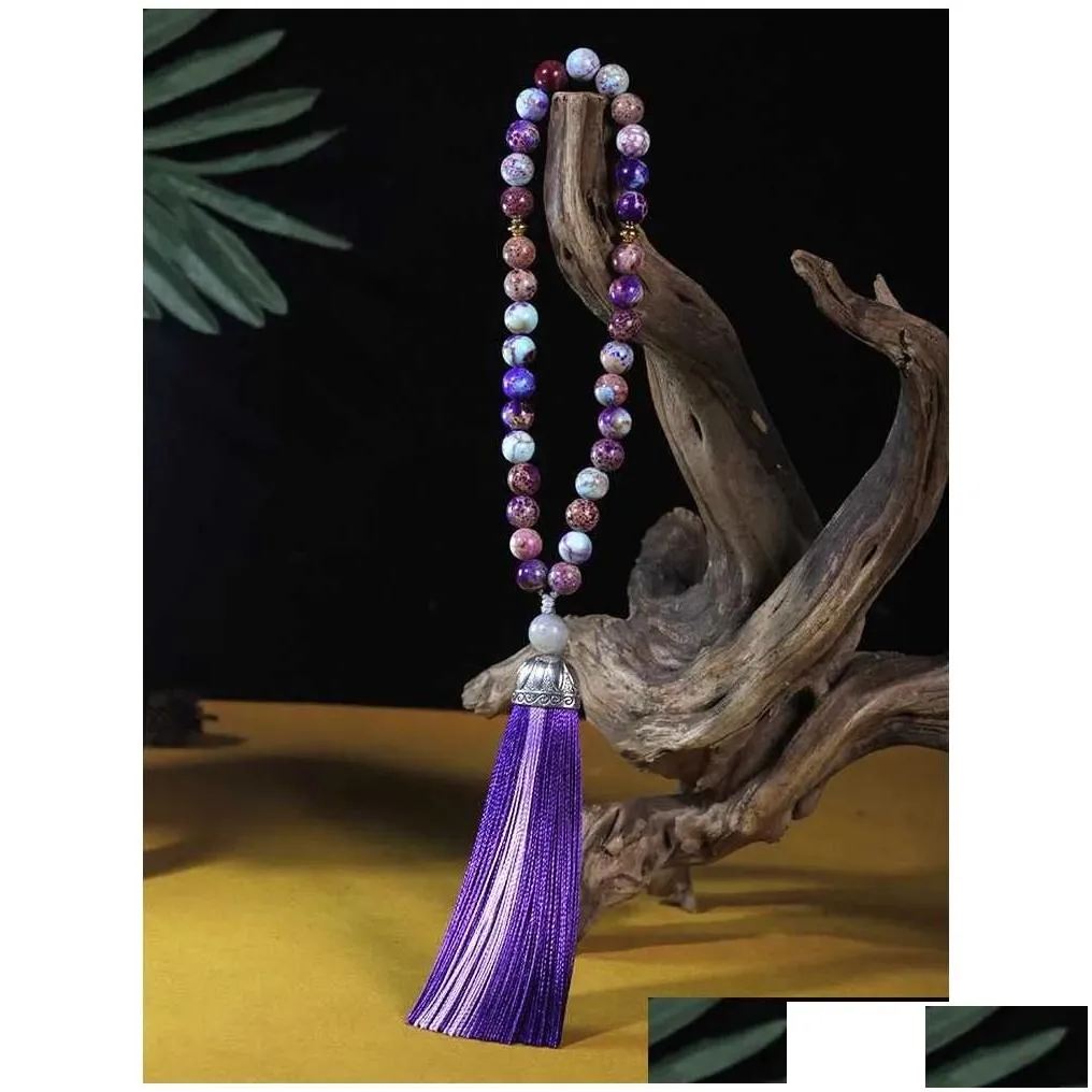 Beaded Strand 8Mm Purple Emperor Stone Islamic Muslim Tasbih 33 Bead Bracelet Women Tasty Blessing Rosary Natural Semi-Precious Jewel