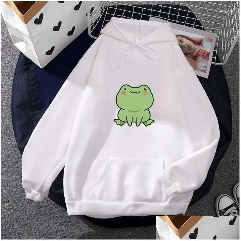 Women`s Hoodies Spring Cute Printing Frog Sweatshirt With Large Front Pocket Hoodie Autumn Causal Ladies Pullover Women