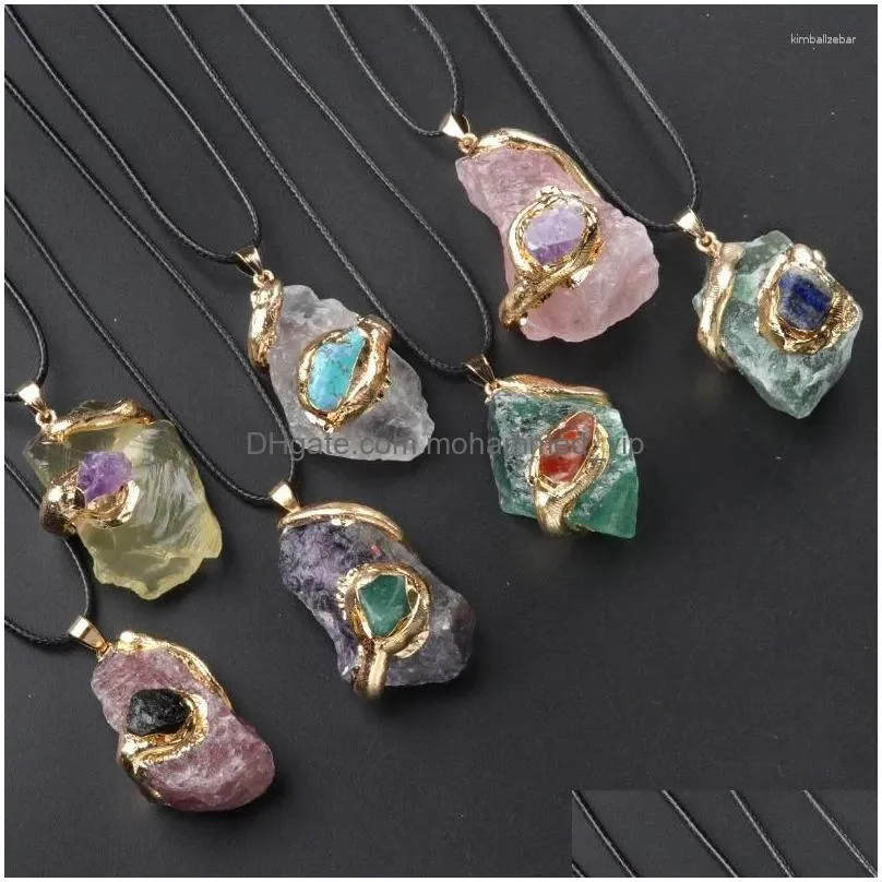 pendant necklaces 6pcs/lot gilded crystal natural stone quartz pendants diy necklace for men women energy jewelry thanksgiving gift