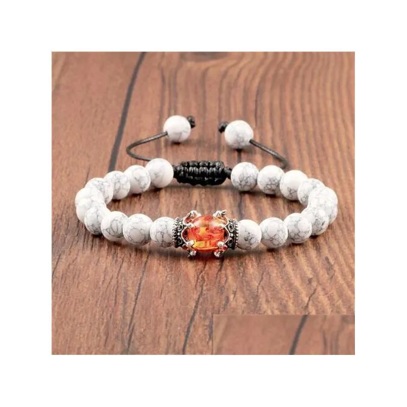 Black Lava Stone Beaded Crown Charm Tiger Eye Beads Bracelet For Men Women Braided Bracelets Handmade Adjustable Jewelry
