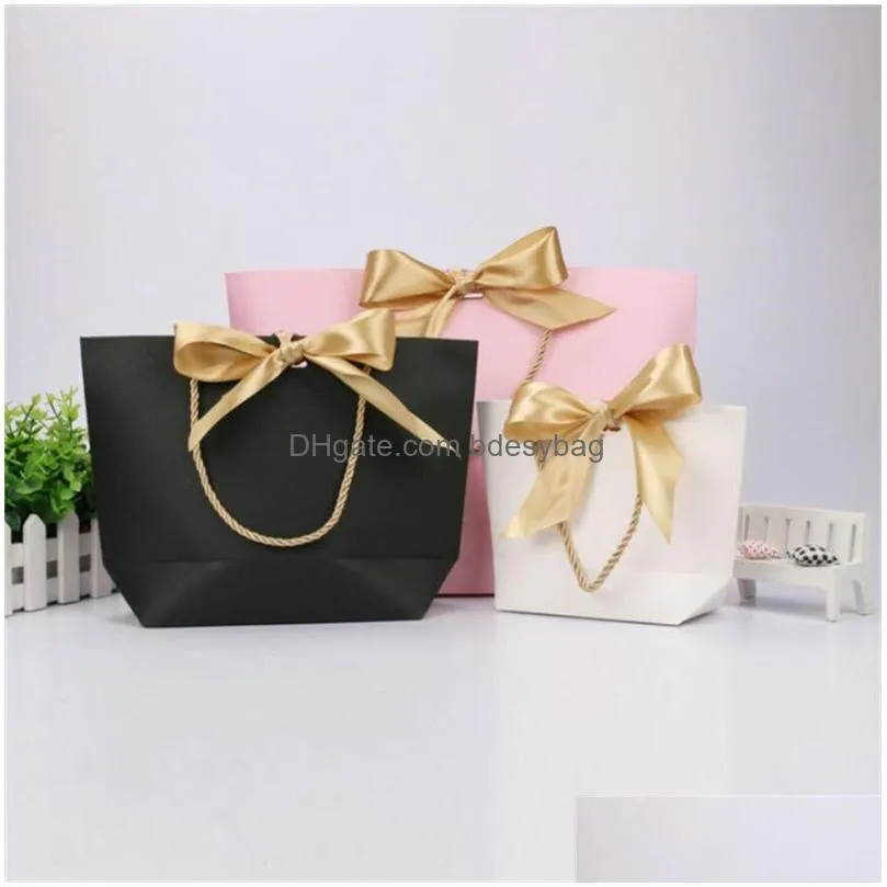 Packing Bags Wholesale 5 Colors Paper Gift Bag Boutique Clothes Packaging Shop For Birthday Present Wrap With Handle Drop Delivery Off Dhkox