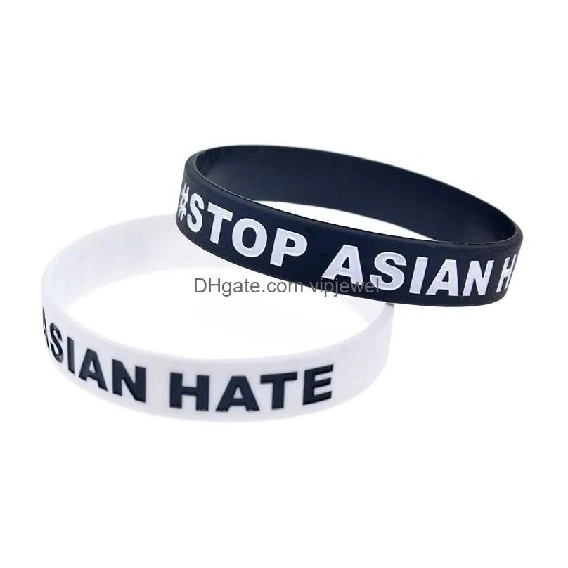 1pc stop asian hate silicone rubber bracelet against racial discrimination slogan jewelry adult size