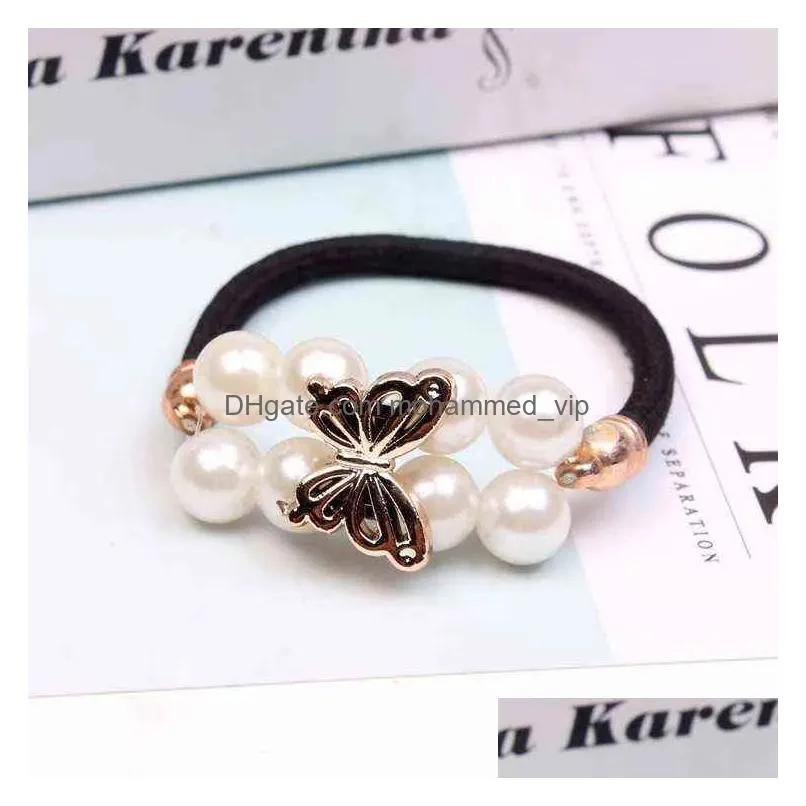  pearl crown rose butterfly elastic hair bands for women korean double pearls rubber band gums hair accessories wholesale aa220323