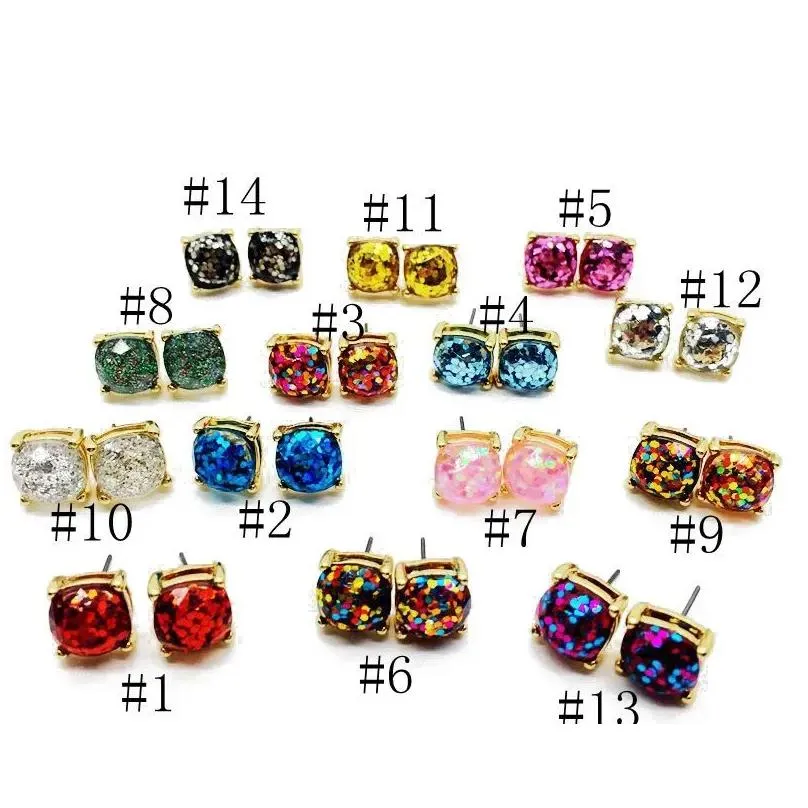 Stud Colorf Party Cute Elegant New Design Square Glitter Sweet Earring High Quality Resins Jewelry For Men Women Holiday Dro Dhgarden