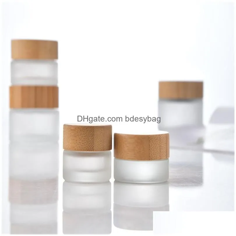 Cream Jar Wholesale 5G 15G 30G 50G 100G Cosmetic Glass Frosted Clear Bottles Travel Container With Natural Bamboo Lids Drop Delivery O Dh5Mw
