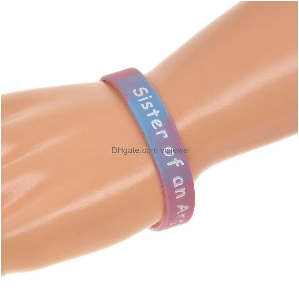 1pc sister and brother of an angel silicone rubber wristband adult size family gift swirl color