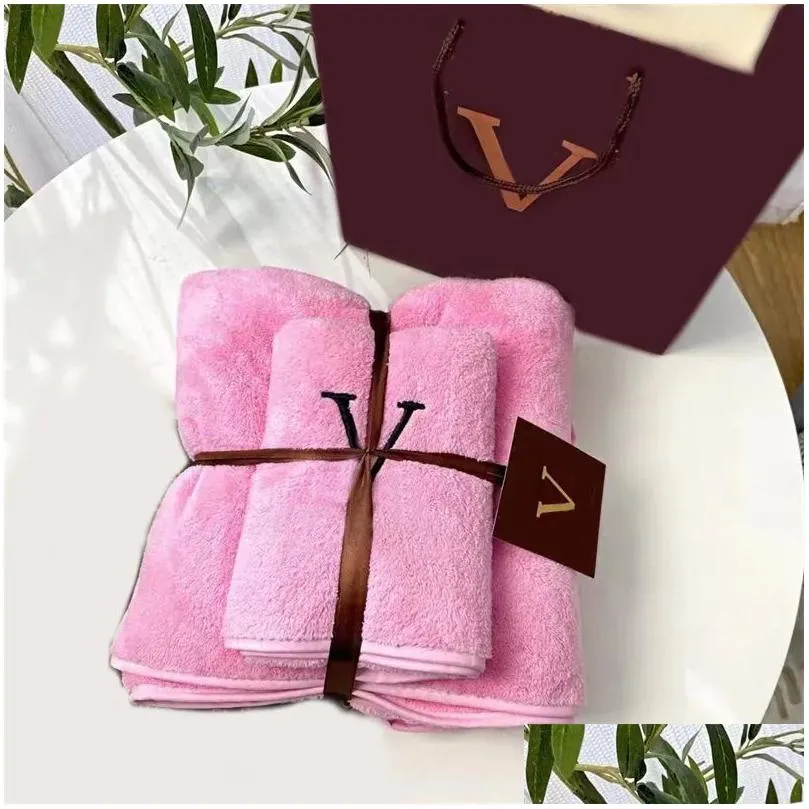 Multicolor towel set orange white designer bath towels face wash absorbent letter embroidery coral velvet gift absorbent beach towel 2pcs unisex JF010