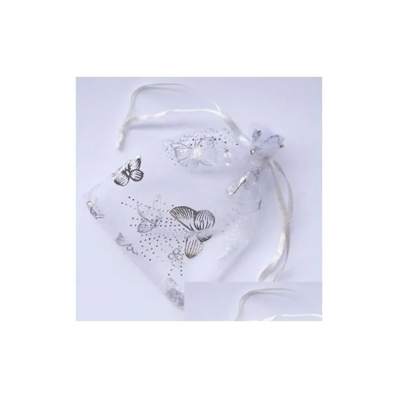 Jewelry Pouches Bags 20X30Cm 100 Pcs White Butterfly Organza Wedding Jewellery Gift Bag 70X90 Mm Party Bags Pouches Drop Delivery Jew