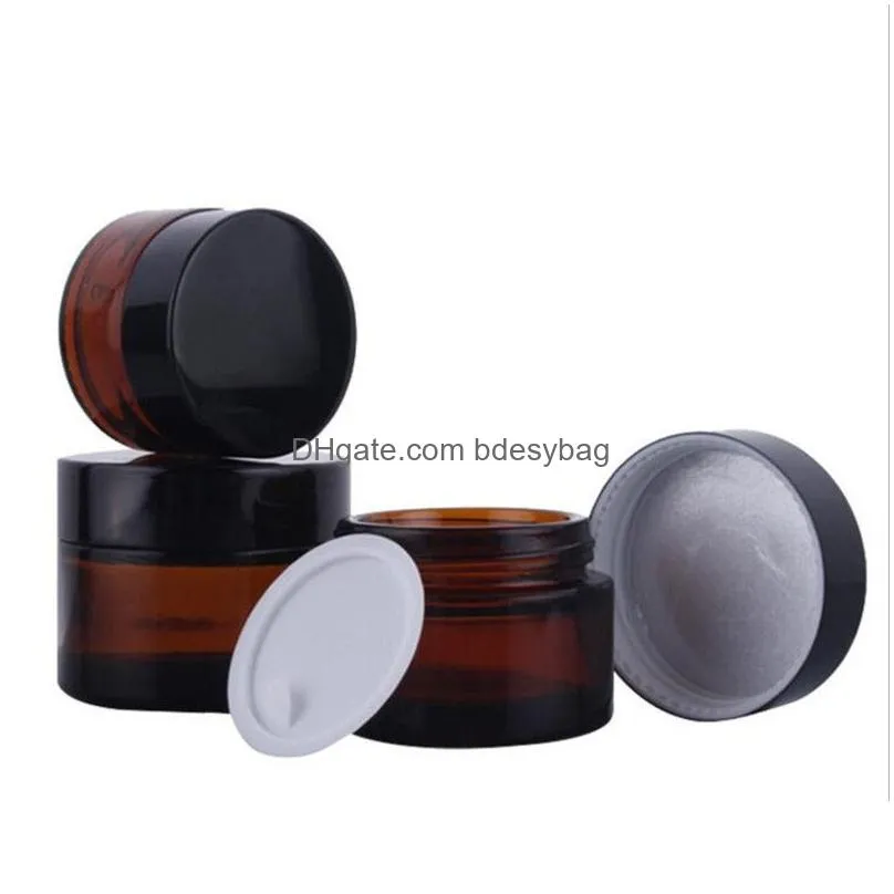 Packing Bottles Wholesale 5G 10G 15G 20G 30G 50G Amber Glass Jar Cosmetic Cream Bottle Refillable Sample Container With Inner Liners A Dhz48