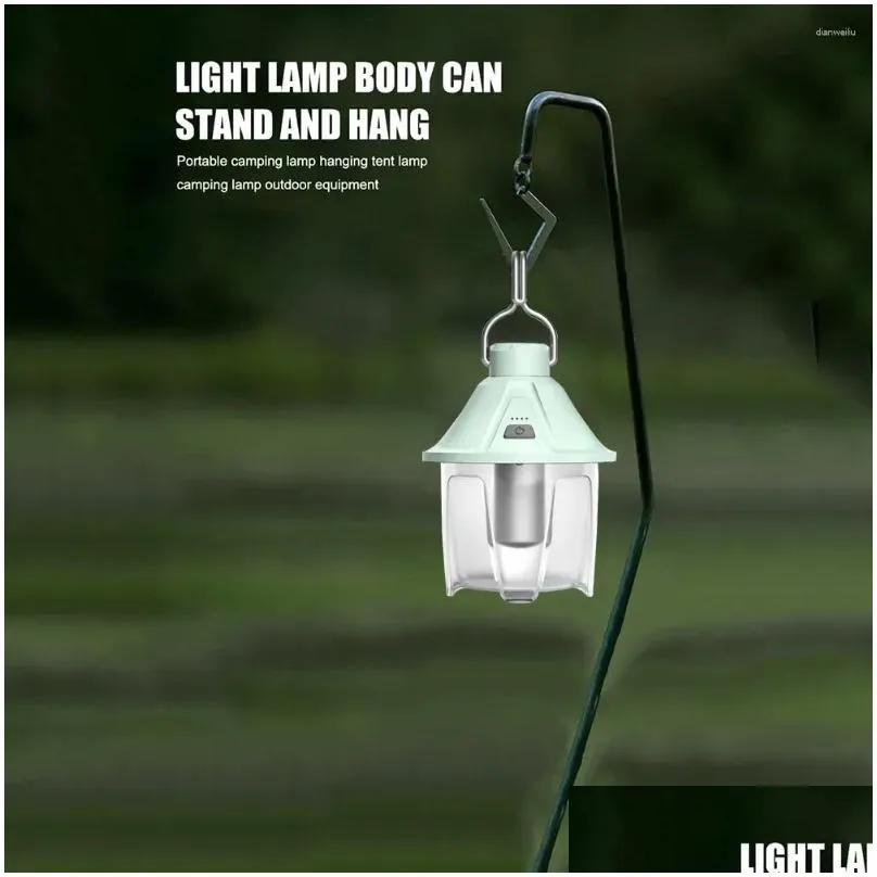 Portable Lanterns LED Lawn Lamp Power Display Hanging Camping Atmosphere High Capacity Battery Push Switch Type-C Charging For Outdoor