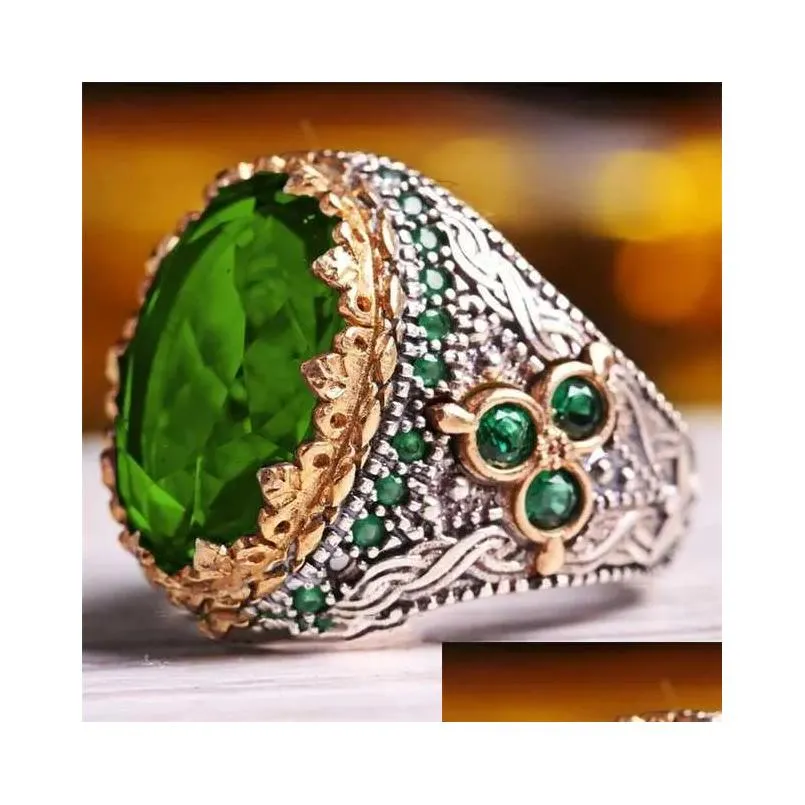 Band Rings New Gem Large Crystal Ring Luxury Men Attend The Banquet Gothic Ring Inlaid with Rhinestones Fashion Luxury High Quality Jewelry