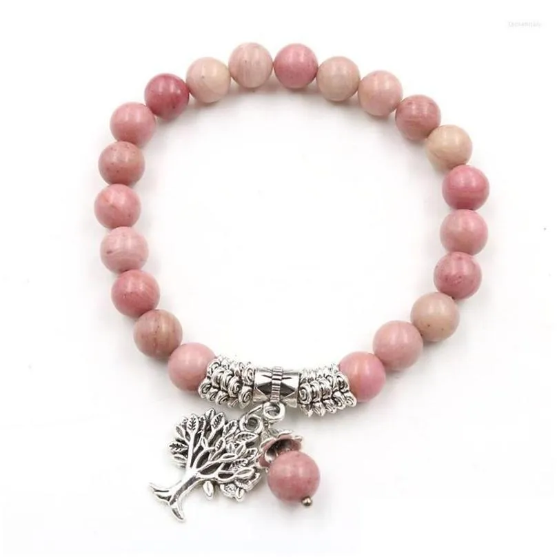 Strand XSM 8mm Natural Rhodonite Beads Bracelet Lotus Flower Tree Of Life Meditation Prayer Rosary Stone Bracelets Bangles Jewelry 1