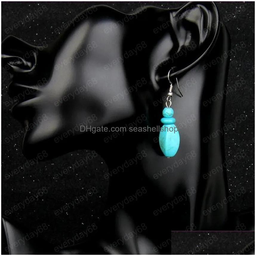 Wholesale Silver Plated Geometric Shape Green Turquoise Stone Dangle Earrings for Party Gift Fashion Jewelry