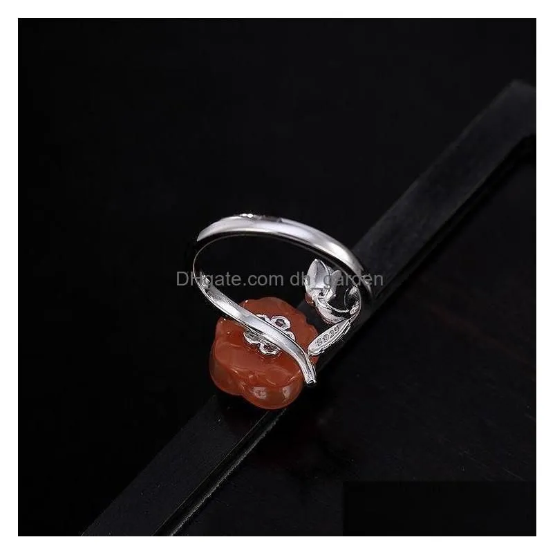 Cluster Rings Southern Red Agate Rose Flower Ring Womens Open S925 Sterling Sier Fashion Gracef Personality To Give Mom Gift Drop De