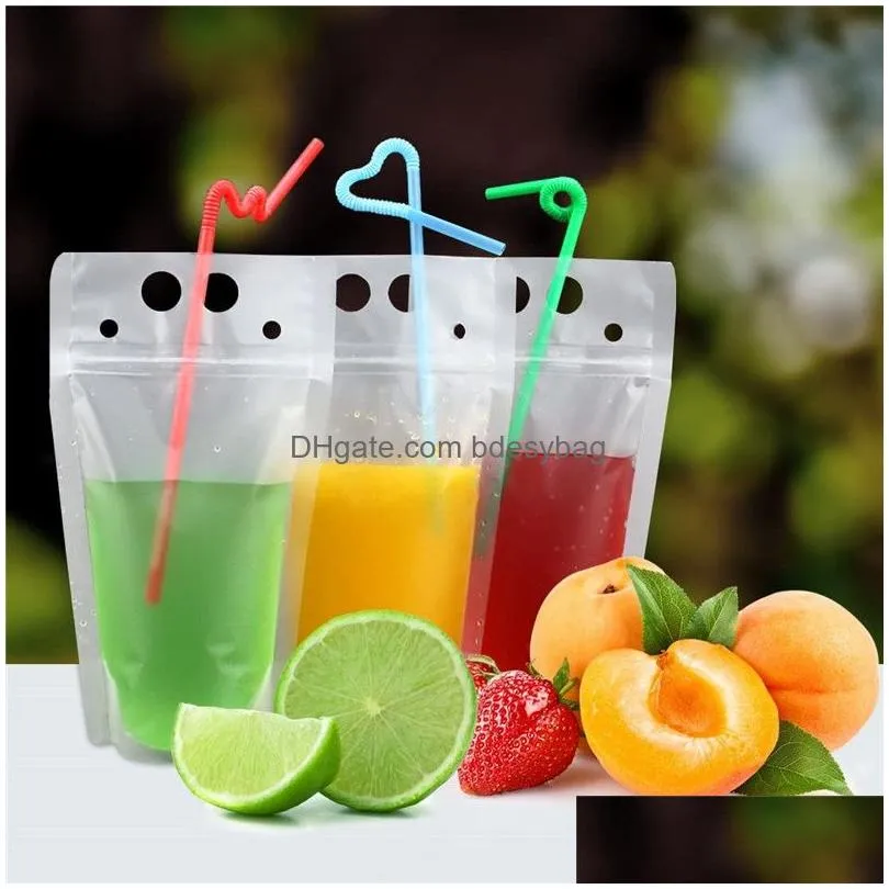 Water Bottles Plastic Beverage Bags Clear St Juice Drink Pouch Stand Up Customize Printed Drop Delivery Home Garden Kitchen, Dining Ba Dh25O