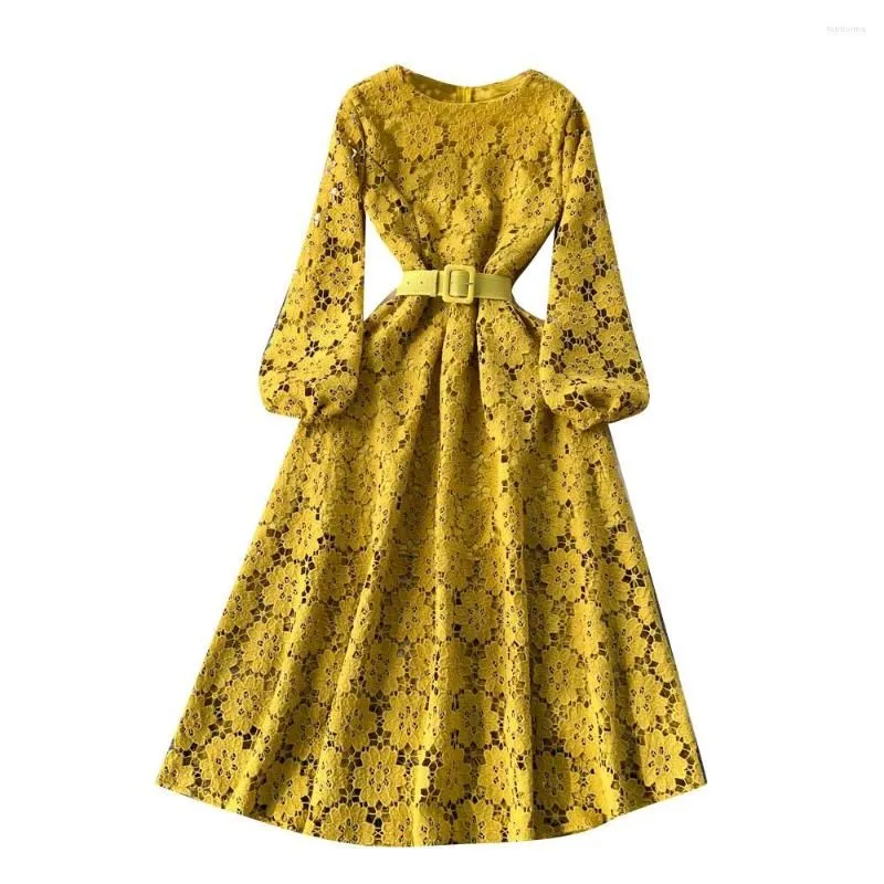 Casual Dresses Literary And Artistic Small  Dress For Women`s Spring Wear Niche Hollowed Out Sweet Hook Flower First Love