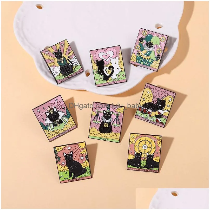 cat food and drinks tarot card shaped enamel brooch pins set aesthetic cute lapel badges cool pins for backpacks hat bag collar diy fashion jewelry