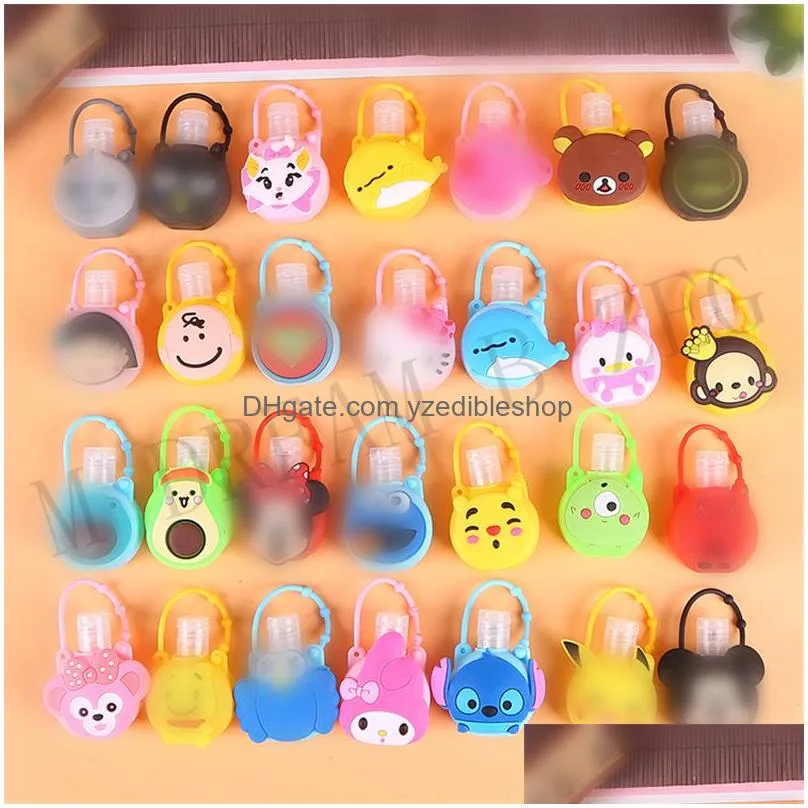 cute round hand sanitizer holder keychain 30ml refillable travel bottle cartoon mini bottle cover gel holder hand soap bottle