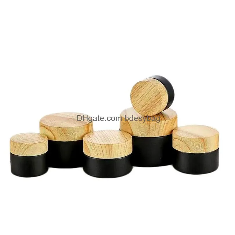 Packing Bottles Wholesale 5G 10G 15G 20G 30G 50G Black Frosted Glass Jars Cosmetic Bottle Cream Container With Imitated Wood Grain Pla Dhghk