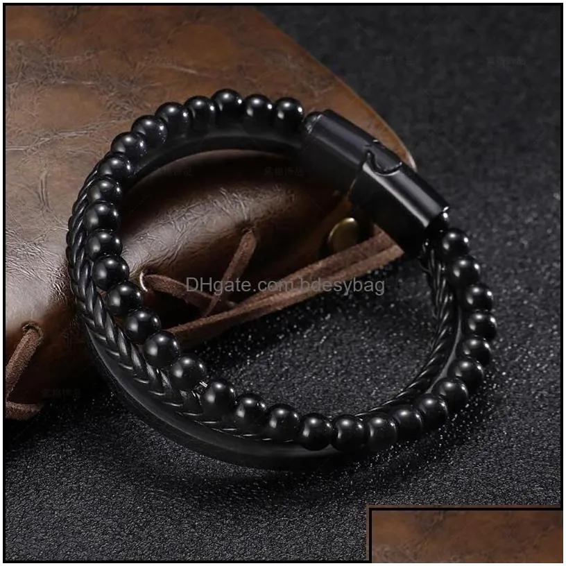 Charm Bracelets Jewelry Trendy People Creative Explosion Style Punk Leather Braided Beaded Mens Bracelet Fa Dhb5K