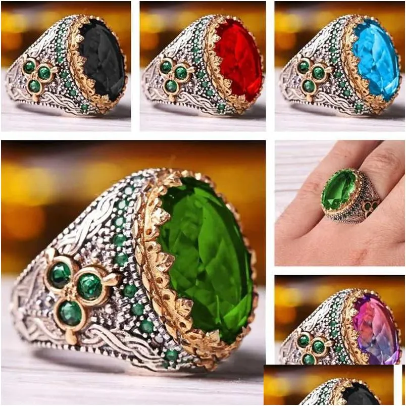 Band Rings New Gem Large Crystal Ring Luxury Men Attend The Banquet Gothic Ring Inlaid with Rhinestones Fashion Luxury High Quality Jewelry