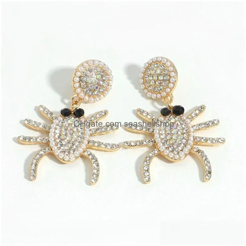 Halloween Black Spider Dangle Earrings for Women Punk Gold Metal Crystal Earring Jewelry