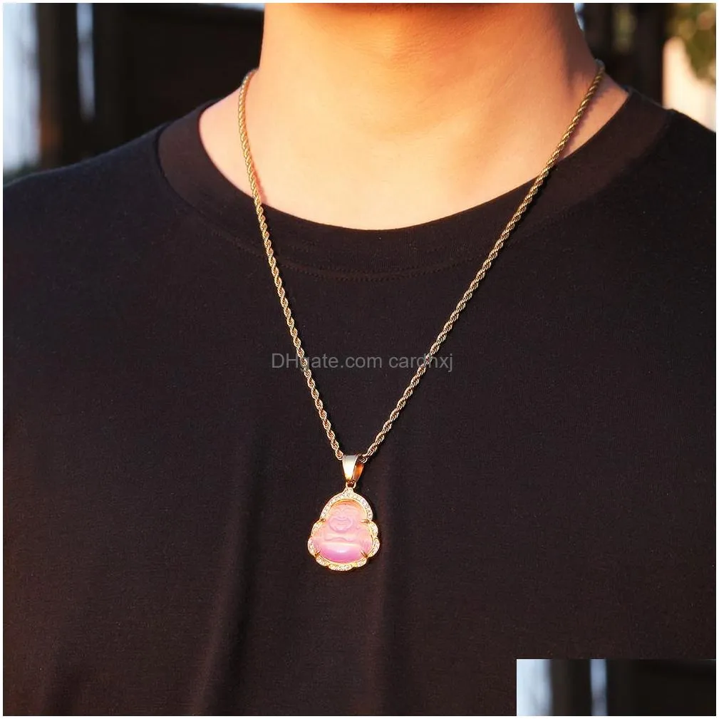 Pendant Necklaces Hip Hop Necklace Jewelry Chalcedony Maitreya High Quality Iced Out Buddha Gold Plated Drop Delivery Pendants Dhqeo