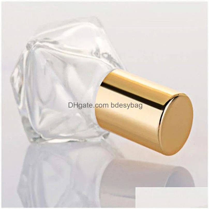 Packing Bottles Wholesale 8Ml Mini Portable Polygonal Clear Glass Roller Bottle Travel Essential Oil Roll On With Stainless Steel Ball Dhr07