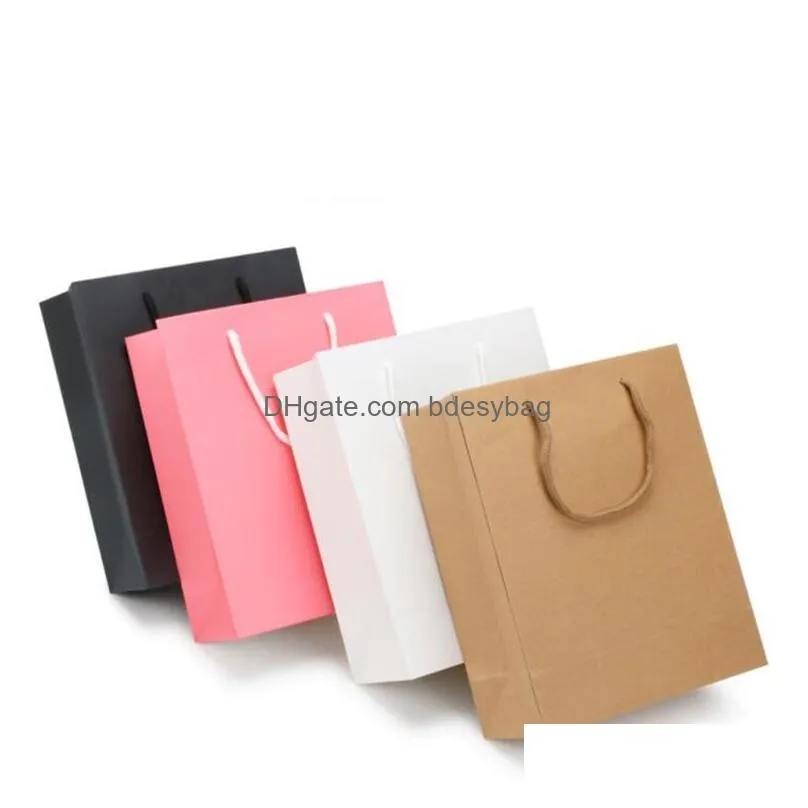 Packing Bags Wholesale Portable Paper Gift With Handle Black Brown Pink White Shop Bag Retail Packaging Drop Delivery Office School Bu Dhmfh