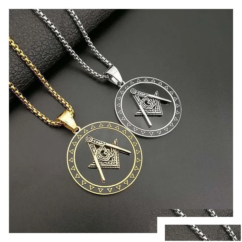 pendant necklaces 316 stainless steel mason masonic necklace sier gold black round shaped fraternal association fraternity charm drop