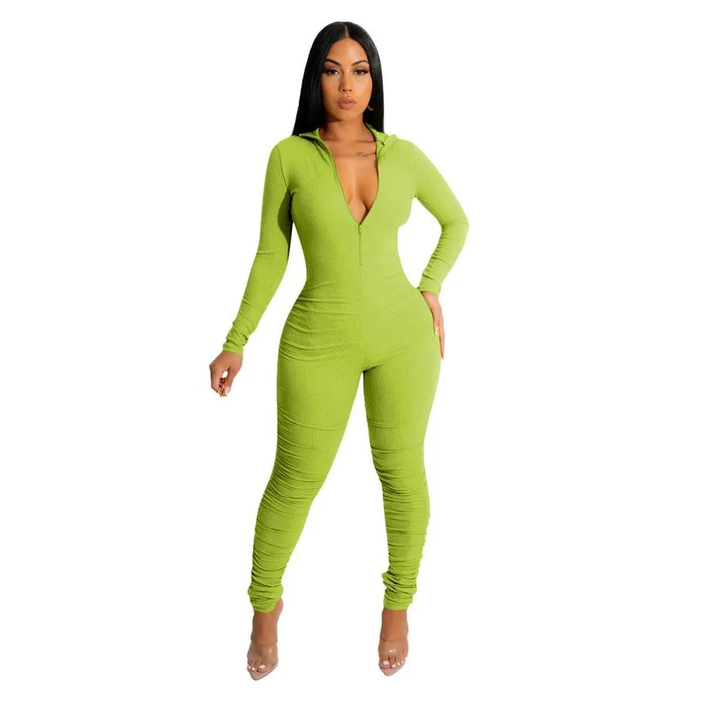 Wholesale Jumpsuits Women Fall Winter Clothes Bodycon Rompers Long Sleeve Solid Jumpsuits One Piece Outfits Skinny Overalls leggings Casual Streetwear
