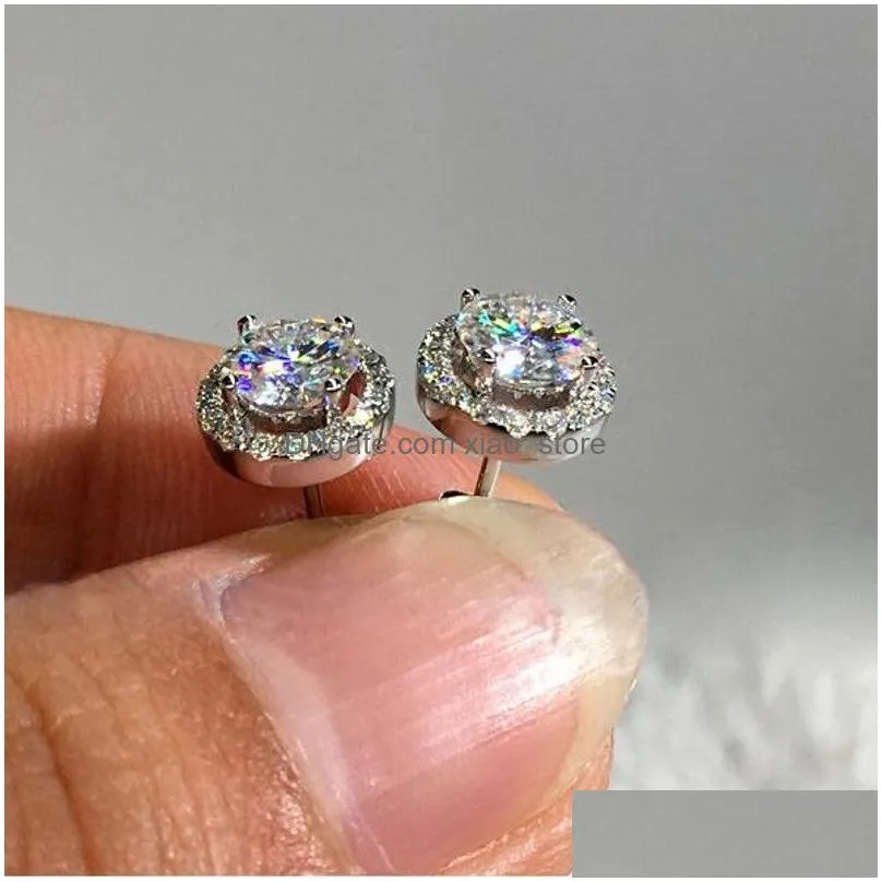 choucong luxury jewelry 925 sterling silver round cut white clear 5a cubic zirconia party women wedding stud