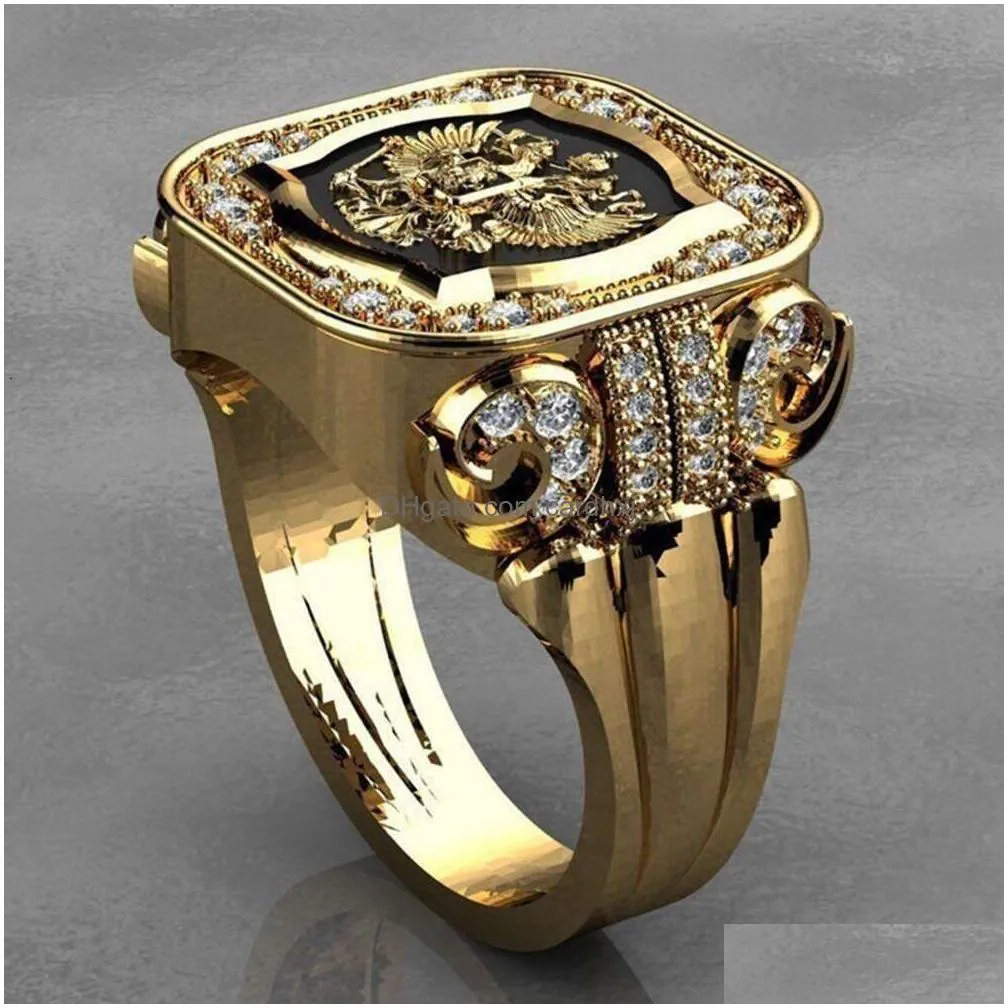 Wedding Rings Wsih Luxury Russian Emblem Mens Ring Drop Delivery Jewelry Dhadl