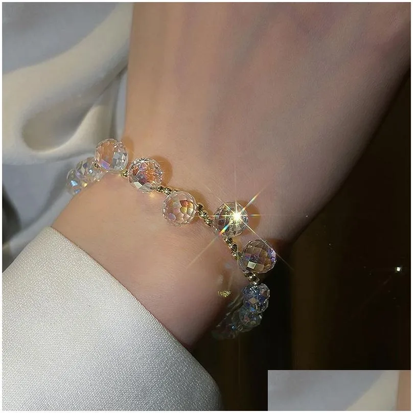 Fashion Crystal Bracelet For Women Korean Style Adjustable Clear Beaded Bracelets Jewelry