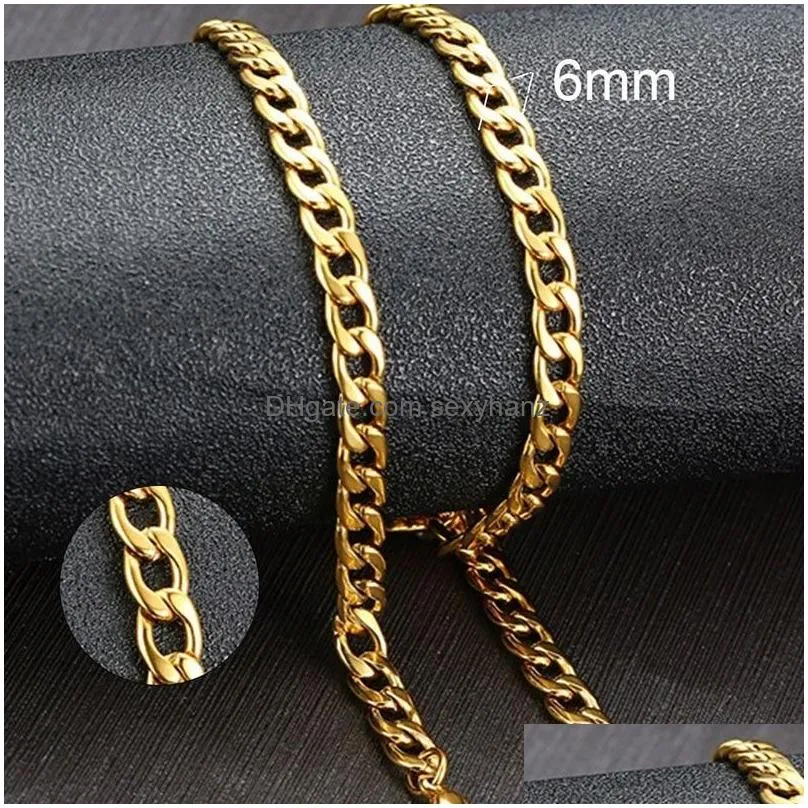 Chains Mens Cuban Link Chain Necklace Stainless Steel Black Gold Color Male Choker Colar Jewelry Gifts For Him Drop Delivery Necklac Dharu