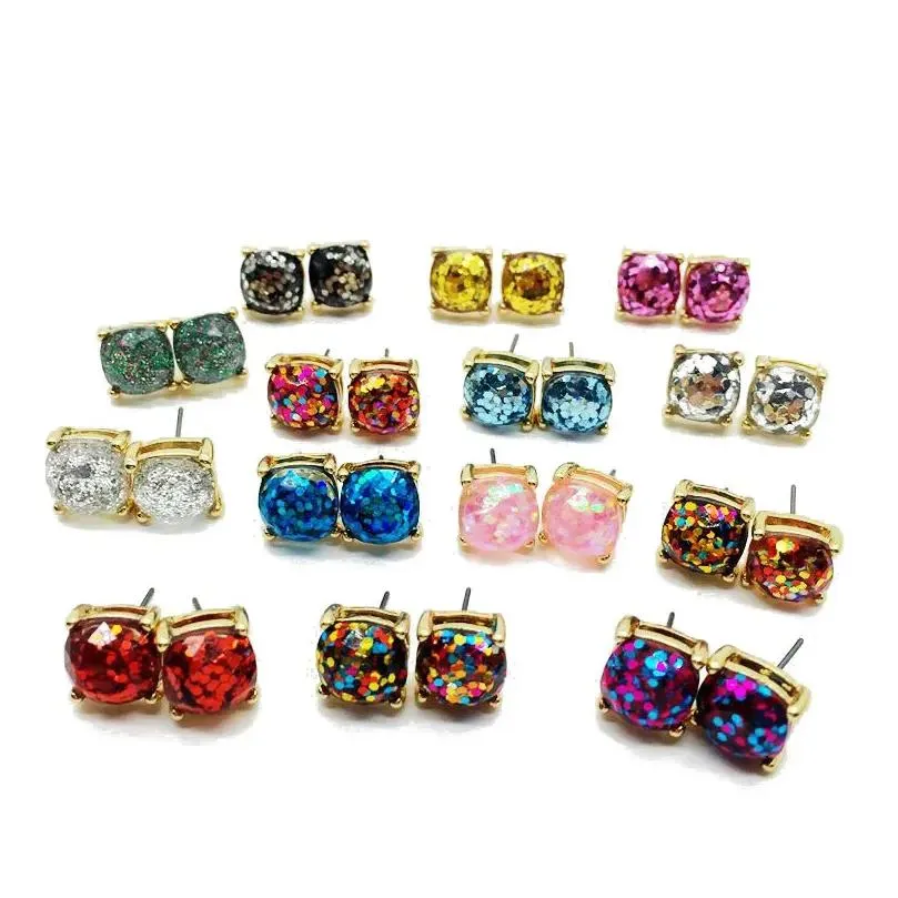 stud colorf party cute elegant design square glitter sweet earring high quality resins jewelry for men women holiday dro dhgarden