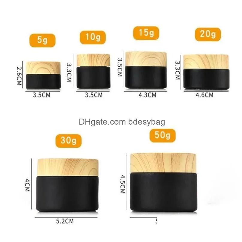 Packing Bottles Wholesale 5G 10G 15G 20G 30G 50G Black Frosted Glass Jars Cosmetic Bottle Cream Container With Imitated Wood Grain Pla Dhghk