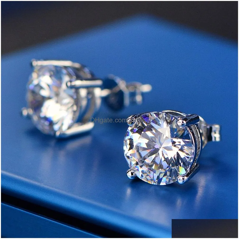 Stud Round Cut Earrings 18K White Gold Filled Mens Womens Genuine Clear Cubic Zirconia Prevent Allergy2718880 Drop Delivery Jewelry Dhnut