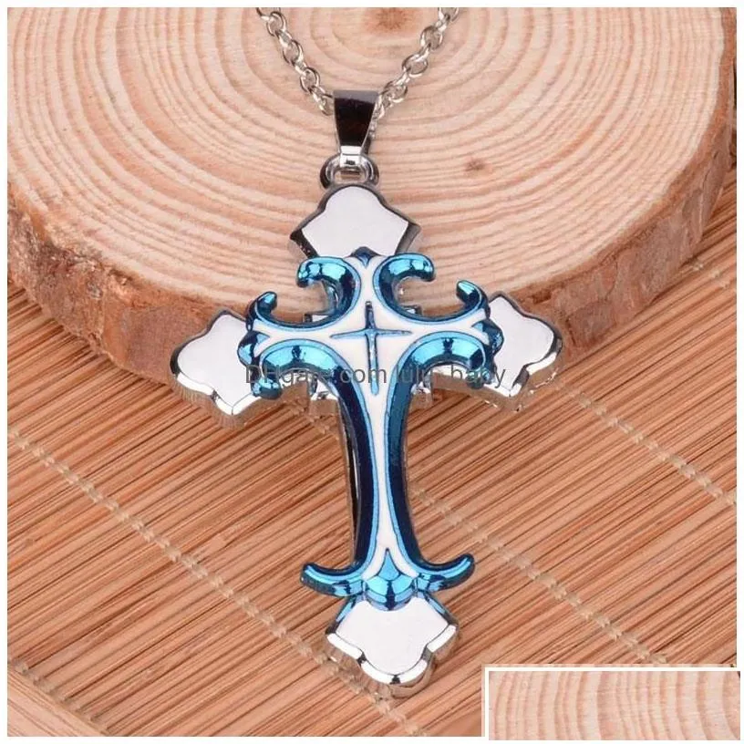 Pendant Necklaces Wholesale Fashion Ornament Christian Drip Oil Cross Necklace Couple Jesus Jewelry Gift Drop Delivery Pendants Dhtfx