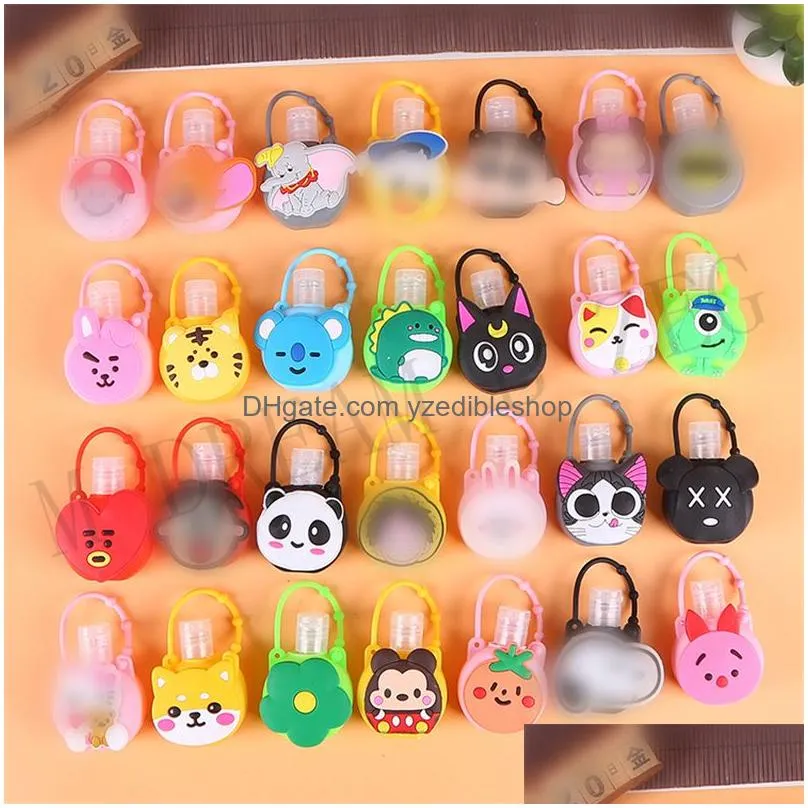 cute round hand sanitizer holder keychain 30ml refillable travel bottle cartoon mini bottle cover gel holder hand soap bottle