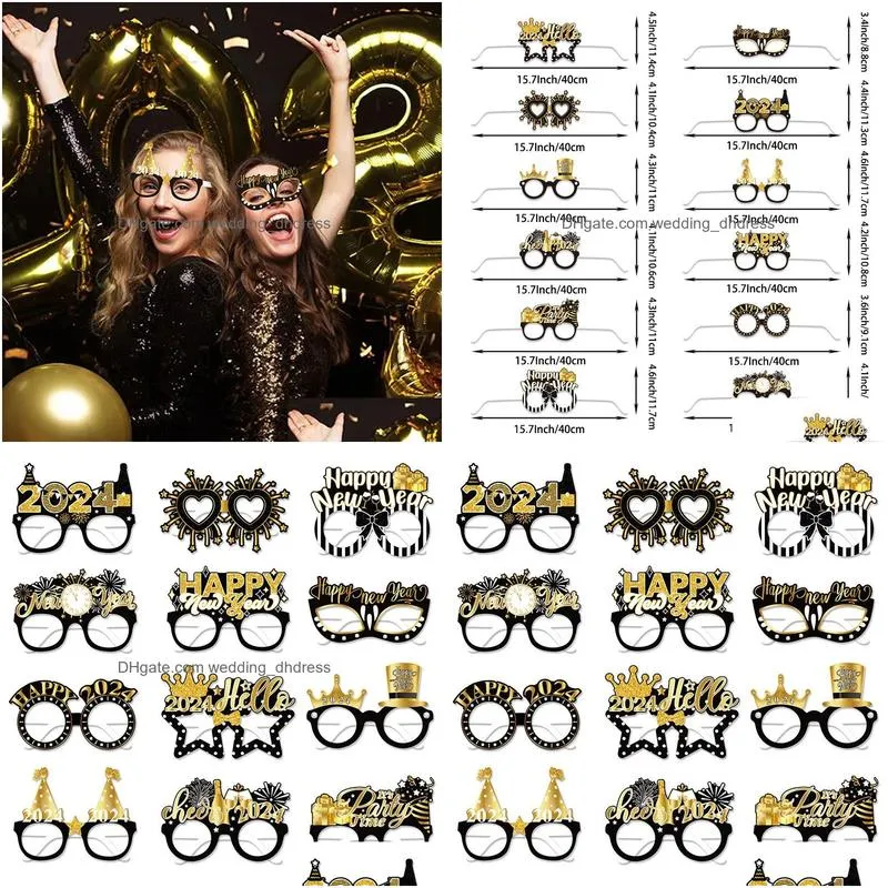 12pcs/set 2024 happy year p o frame decoration family year eve party paper glasses p o booth props navidad christmas