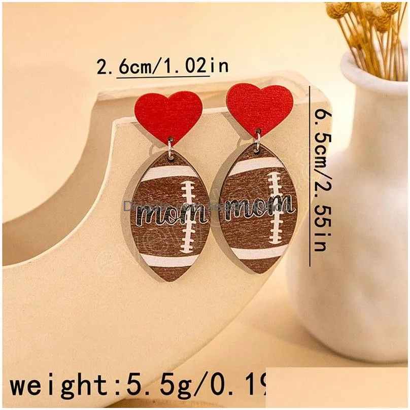 Round Heart Softball Baseball Basketball Wooden Dangle Sporty Earrings for Mother Day Gift Wholesale Mom Wood Jewlelry