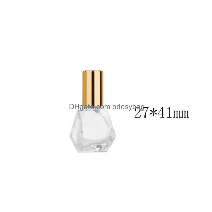 Packing Bottles Wholesale 8Ml Mini Portable Polygonal Clear Glass Roller Bottle Travel Essential Oil Roll On With Stainless Steel Ball Dhr07