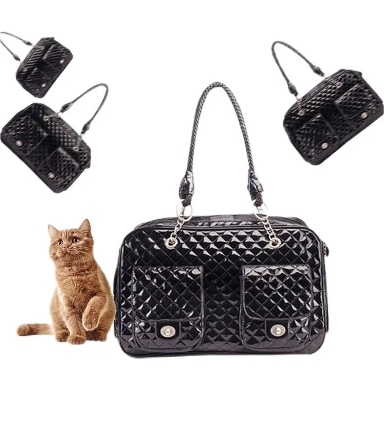YUEXUAN Designer Fashion Tote Dog Cat Pet Carrier Bag PU Leather Small Medium Dog Handbag Dog Purse Large Cat Tote Bag Pet Cat Dog Hiking Outdoor Tote Bag, Black,